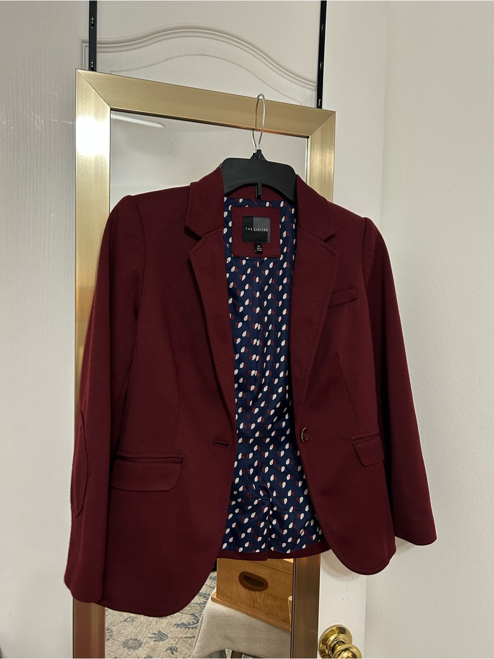 The Limited - Burgundy Blazer w/ Navy Lining & Shoulder Pads, Size XS